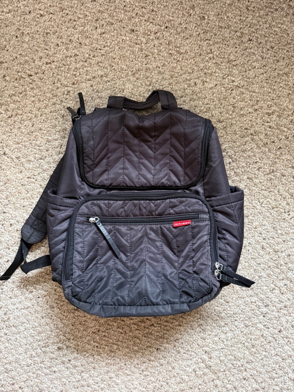 Skip Hop Quilted Black Diaper Backpack with Stroller Attachment - Picture 2 of 4